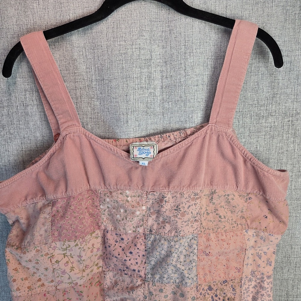 Vintage 90s Patchwork Pink Cropped Tank Top Cottagecore Boho Floral XL Hippie - Picture 3 of 6